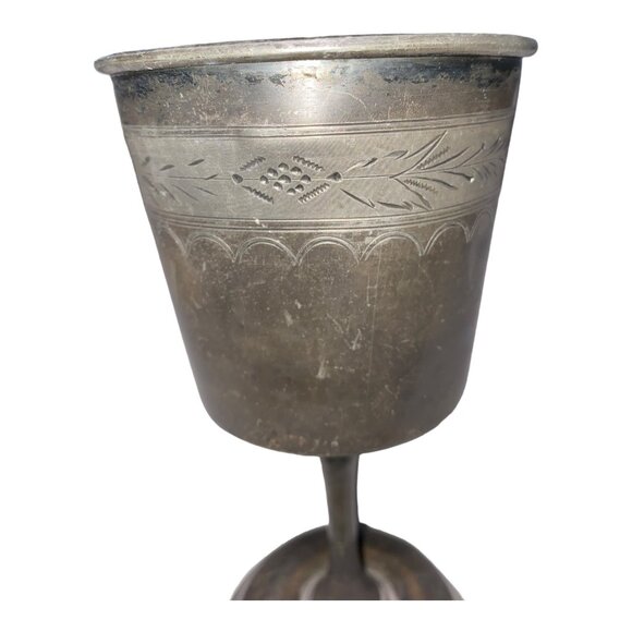 Vintage Pewter Goblet With Engraved Design - Picture 7 of 11